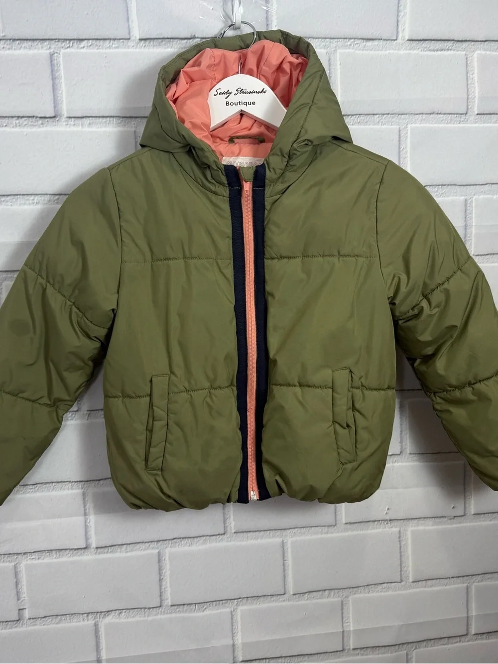 Gymboree Girls Puffer Jacket Olive Green Hooded Coat Size M 7-8